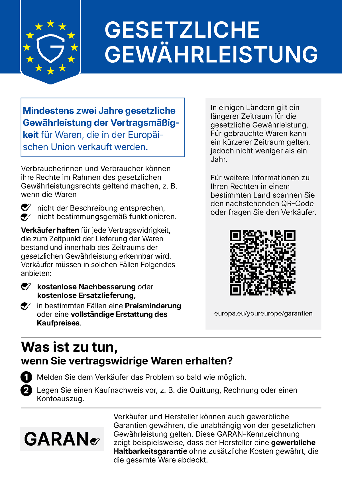 Harmonisierte EU-Mitteilung: Gesetzliches Gewährleistungsrecht, mindestens 2 Jahre